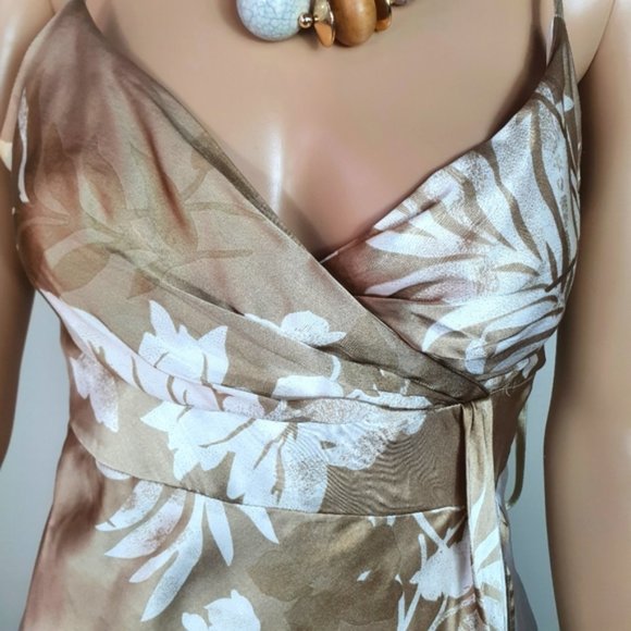 Table 8 floral maxi slip dress wrap   SILK tanwhite ruffled ruched - Picture 3 of 8